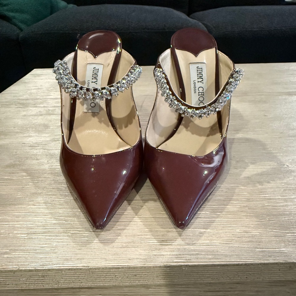 Jimmy Choo Maroon Heels with Sparkling Crystals
